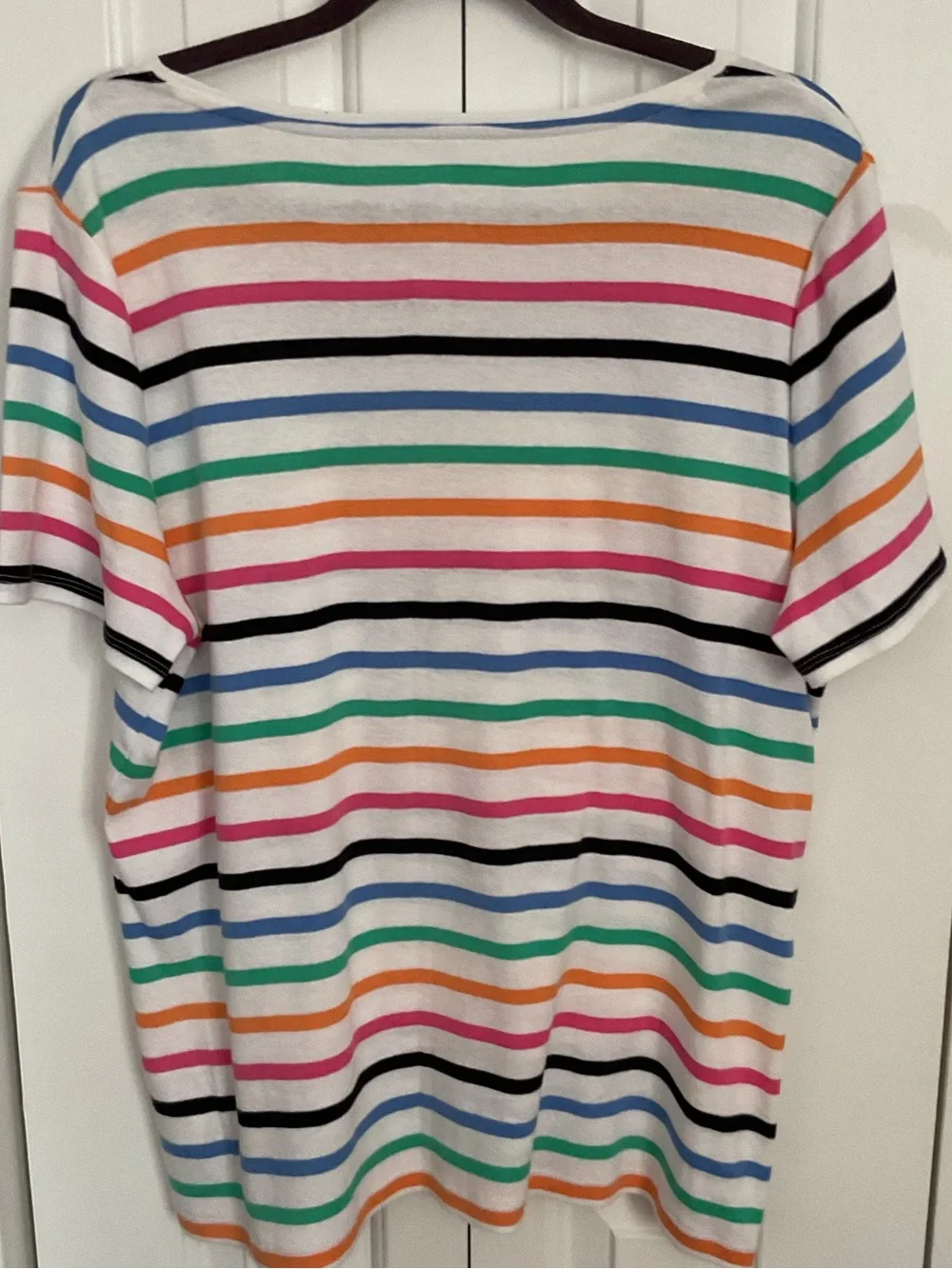 Talbots White Tee with Pink, Orange, Green, Blue & Black Stripes